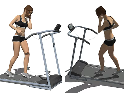 Woman Working Out on Treadmill in Home Gym with Sports Bra and Shorts 3d model