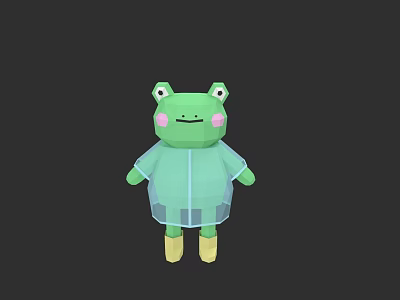 Cute Green Aquatic Animal Plush Toy With Transparent Raincoat And Yellow Feet 3d model