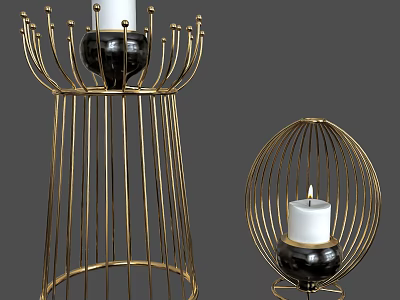 Elegant Modern Candle Lamps With Golden Metal Frame Tall Spherical Shape White Candle Black Base 3d model