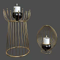 Elegant Modern Candle Lamps With Golden Metal Frame Tall Spherical Shape White Candle Black Base