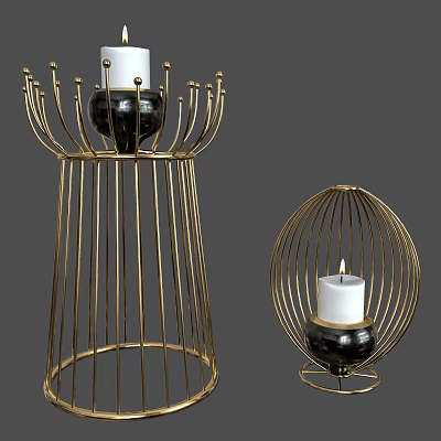 Elegant Modern Candle Lamps With Golden Metal Frame Tall Spherical Shape White Candle Black Base 3d model