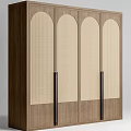 Elegant Wooden Wardrobe Interior Design With Arched Doors Woven Panels And Black Handles