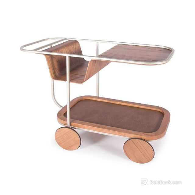 Elegant Modern Mobile Side Table With Wooden Trays And Metal Frame 3d model 