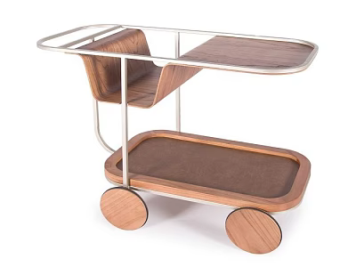 Elegant Modern Mobile Side Table With Wooden Trays And Metal Frame 3d model