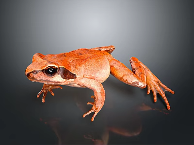 Orange Frog With Black Eyes Standing On Gray Background Showing Reflection 3d model