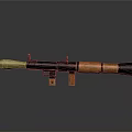 Military Rocket Launcher With Black Body Wooden Components And Yellow Warhead Stand