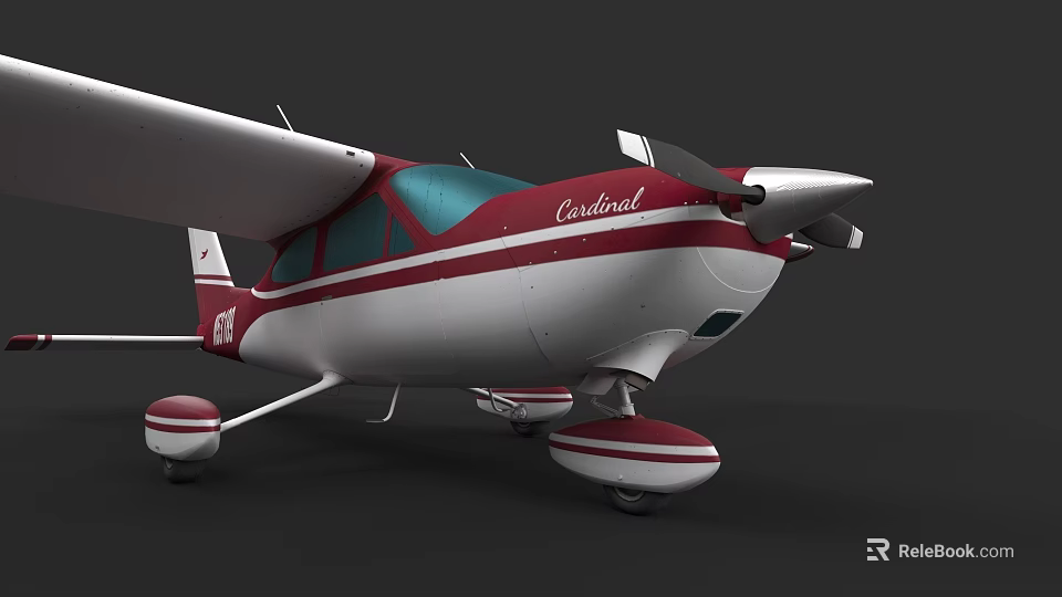 Cardinal Small Propeller Airplane Red And White Exterior With Propeller And Landing Gear 3d model 