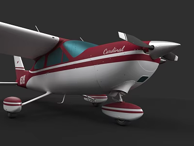 Cardinal Small Propeller Airplane Red And White Exterior With Propeller And Landing Gear 3d model