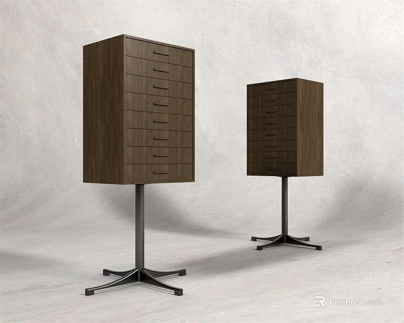 Wooden Modern Entryway Cabinet and Side Cabinet with Multiple Drawers and Metal Stands 3d model 