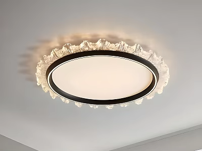 Modern Circular Flush Mount Ceiling Light With Crystal Accents And Black Frame 3d model