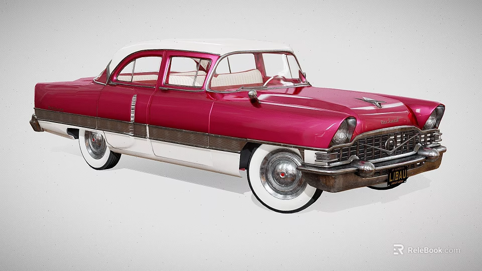 Fuchsia And White Vintage Car With Chrome Accents Classic Design Retro Body Lines 3d model 