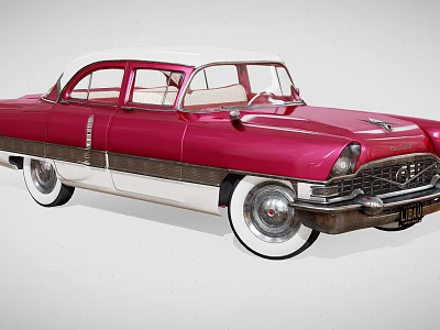 Fuchsia And White Vintage Car With Chrome Accents Classic Design Retro Body Lines 3d model