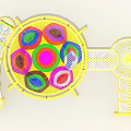 Colorful Playground Equipment With Yellow Frame Spherical Structure Slide And Climbing Net 3d model