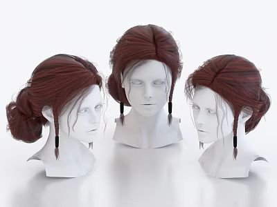 Stylish Decorative Ornament Set with Three Head Mannequins Red Updo Hairstyles and Black Earrings 3d model