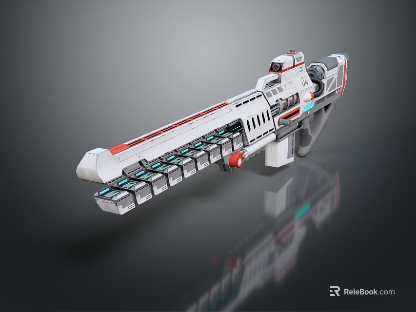 Sci Fi Weapon White Red And Gray Multi Magazine Design Futuristic Rifle With Detailed Components 3d model 