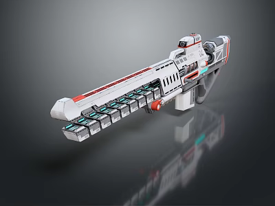 Sci Fi Weapon White Red And Gray Multi Magazine Design Futuristic Rifle With Detailed Components 3d model