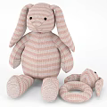 Knitted Pink And White Stripe Rabbit Plush Toy With Long Ears And Small Parts