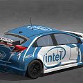Honda Race Car With Blue And White Intel Branding And Racing Design
