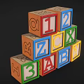Colorful Wooden Building Blocks with Numbers and Letters Stacked in Pyramid Shape