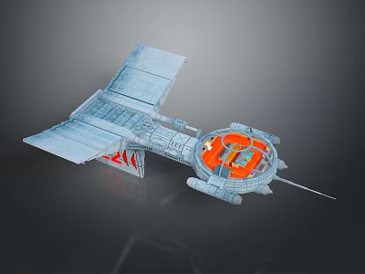 Sci Fi Spaceship Model With Orange Circular Cockpit And Gray Metallic Structure 3d model
