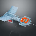 Sci Fi Spaceship Model With Orange Circular Cockpit And Gray Metallic Structure