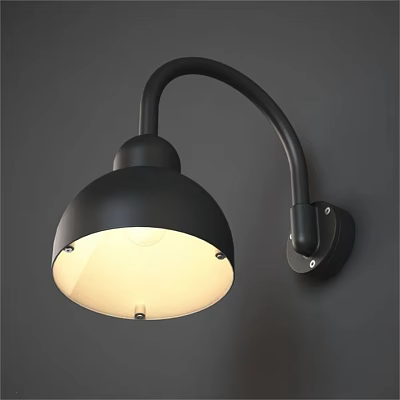 Black Curved Arm Wall Lamp With Dome Shaped Illuminated Shade For Home Interior Decor 3d model