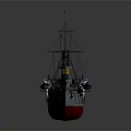 Vintage Warship With Three Yellow Funnels Red Hull Bottom And Classic Mast Design
