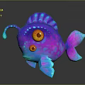 Vibrant Fantasy Fish with Purple Pink Body Blue Spots Large Eyes and Blue Antenna