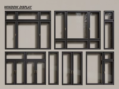 Casement Window Display Featuring Various Designs With Different Frame Styles And Glass Options 3d model