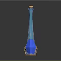 Tall Blue Glass Vase With Intricate Golden Swirl Patterns And Geometric Base