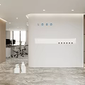 Bright Modern Office Reception Lobby With Curved Logo Wall And Polished Marble Floor Design