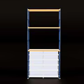 Metal Frame Display Shelving Unit With Multiple Wooden Layers And White Panel