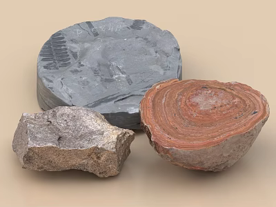 Different Types Of Natural Stone And Wood With Varied Textures And Forms 3d model