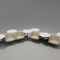 Modern Beige Upholstered Public Chairs With Metal Frame And Table Setup