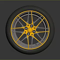 Car Wheel Tire With Yellow Silver Alloy Rim Black Rubber Automotive Part