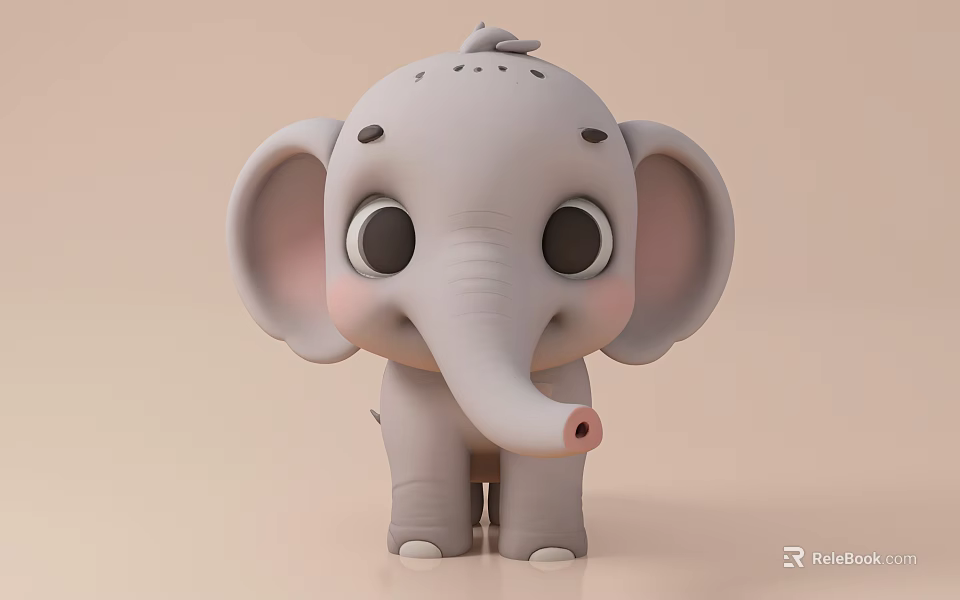 Cute Cartoon Reptile Plush Toy With Big Eyes And Pink Ears On Beige Background 3d model 