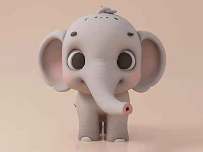 Cute Cartoon Reptile Plush Toy With Big Eyes And Pink Ears On Beige Background 3d model