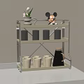 Decorative Ornament Set 3 Tier Metal Shelf with Vase Mickey Mouse Figurine Glass Cups Mugs