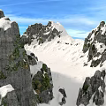 Snow Covered Mountain Landscape With Rocky Cliffs Green Vegetation And Blue Sky