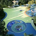 Vibrant Kids Playground With Circular Play Areas Green Lawns And Surrounding Trees