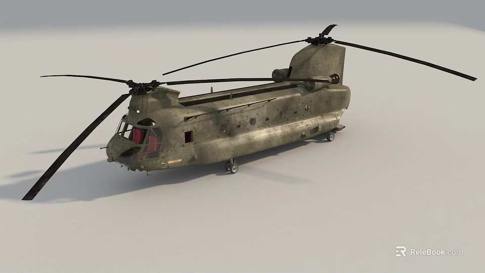 Large Military Green Twin Rotor Heavy Lift Transport Helicopter Design 3d model 