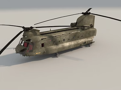 Large Military Green Twin Rotor Heavy Lift Transport Helicopter Design 3d model