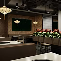 Modern Restaurant Interior With Wooden Tables Chairs Decorative Paintings And Warm Lighting