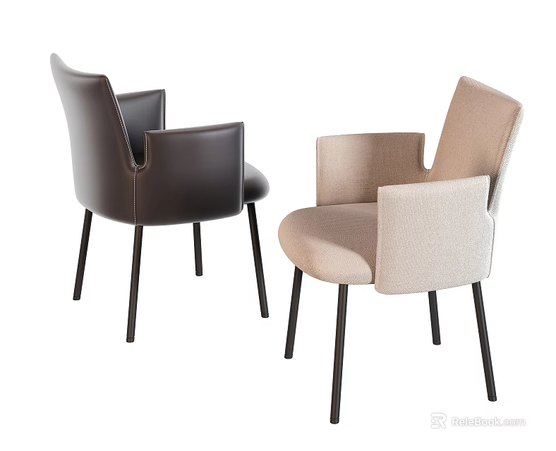 Modern Leisure Chairs With Leather And Fabric Upholstery Black Legs And Armrests 3d model 