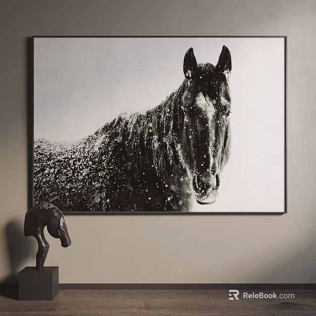 Black and White Horse Portrait Animal Painting Wall Art Decor Piece 3d model 
