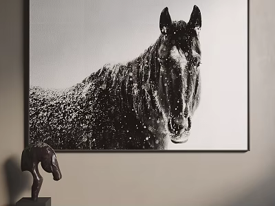 Black and White Horse Portrait Animal Painting Wall Art Decor Piece 3d model