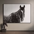 Black and White Horse Portrait Animal Painting Wall Art Decor Piece