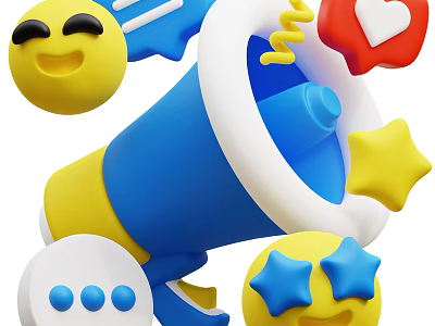 Colorful Decorative Ornament Set With Emoji Megaphone Heart Star And Speech Bubble 3d model