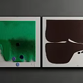 Two Abstract Paintings With Green Brown Hues Circular Dots And Spots In White Frames 3d model