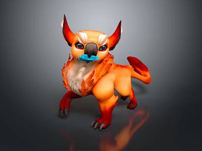 Fantasy Creature Character Featuring Orange Fur Blue Snout Horns Pointed Ears And Flame Design 3d model
